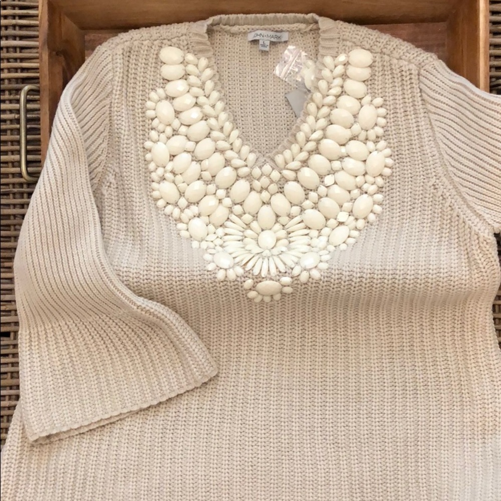 John Mark Sweater beaded neckline size L